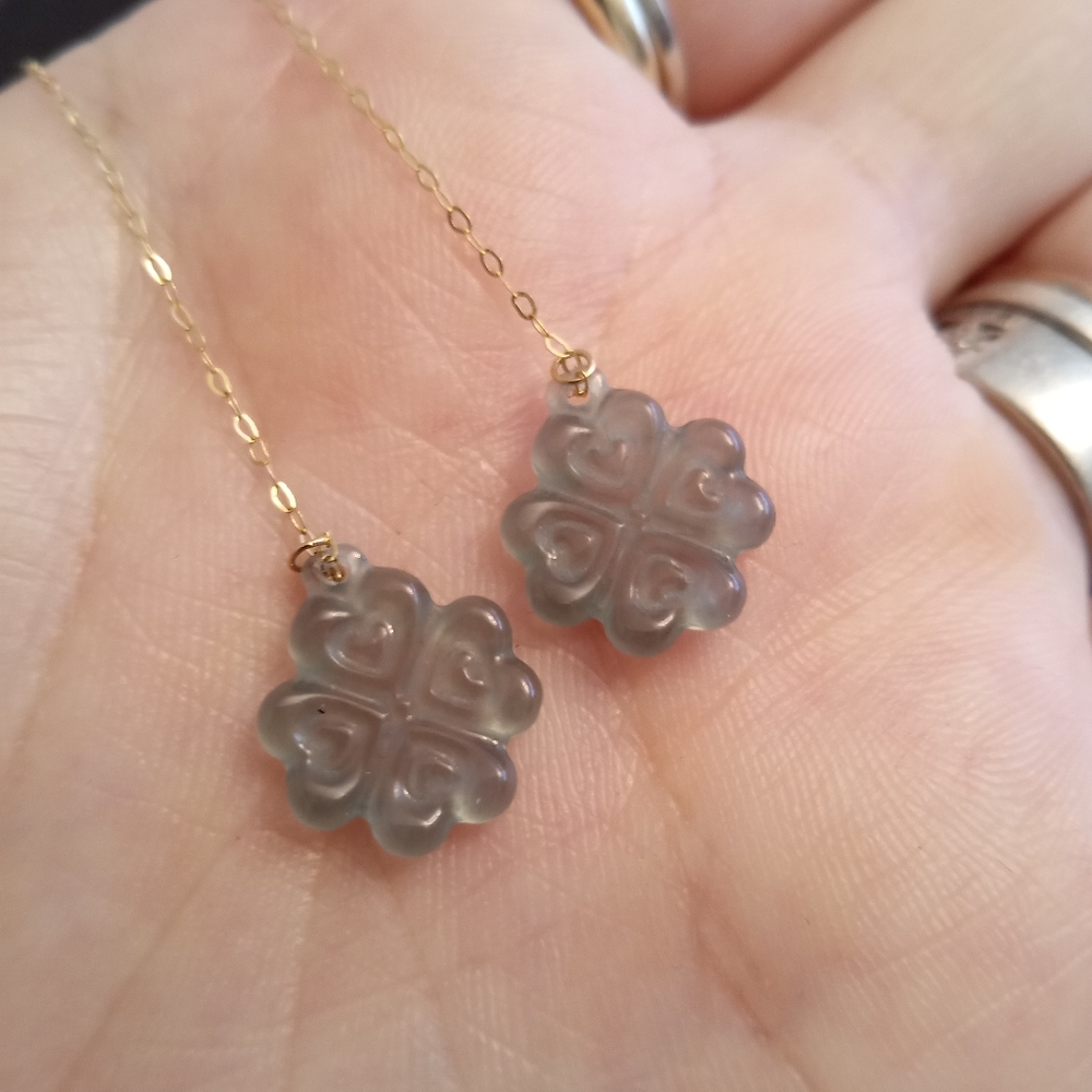 SOLD 18K Solid Gold Burmese Jadeite Jade Earrings - Picture 3 of 8